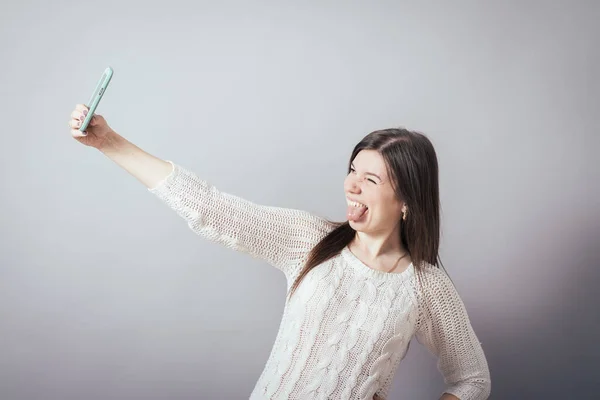 Chica Fotografiado Mismos Teléfono Móvil —  Fotos de Stock