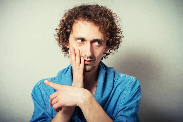 Curly Haired Man Showing Toothache — Stock Photo, Image