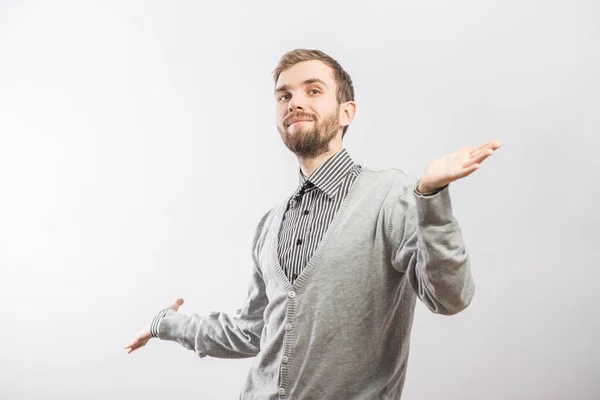 Young Casual Man Smile His Face His Arms Wide Open — Stock Photo, Image