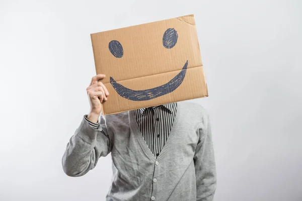 Homem Com Sorriso Feliz Pintado Folha Papel — Fotografia de Stock