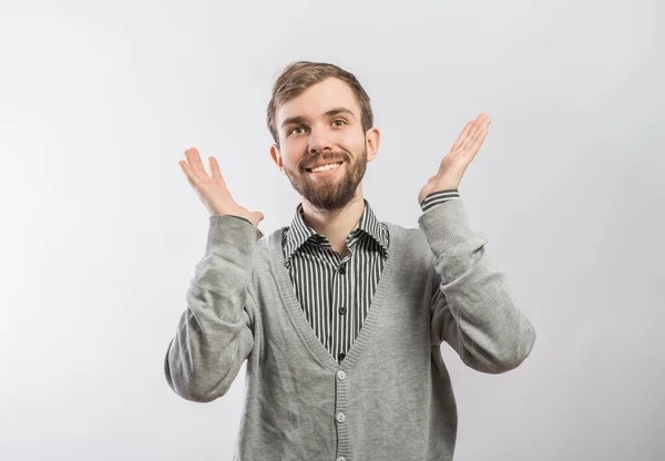 Joven Hombre Casual Con Una Sonrisa Cara Los Brazos Bien — Foto de Stock