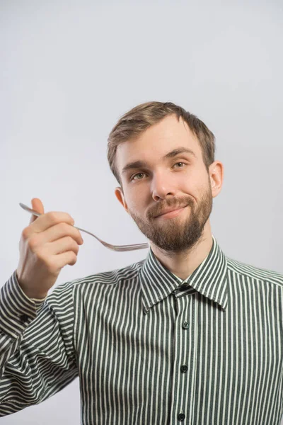 Jeune Homme Avec Une Fourchette — Photo