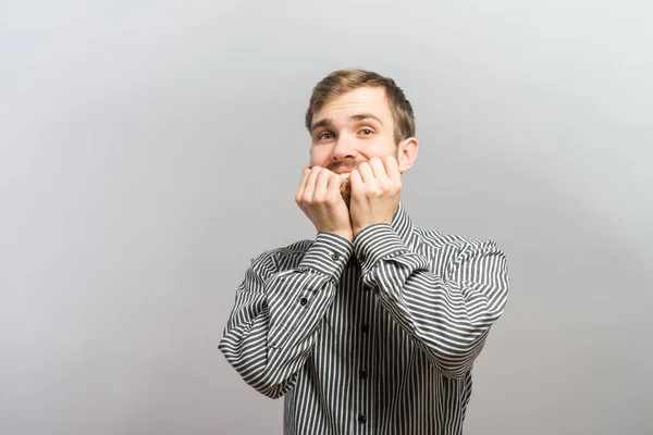 Nervous Man Biting His Fist — Stock Photo, Image