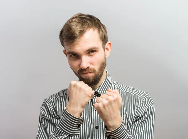 Closeup Side View Profile Portrait Angry Upset Young Man Worker — Stock Photo, Image