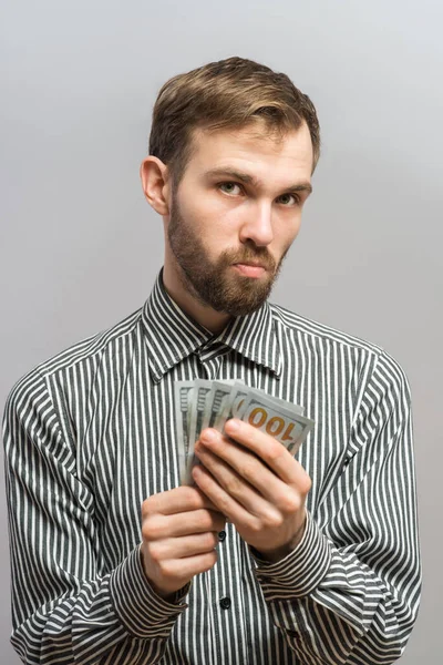 Businessman Giving Money Photo Studio — Stock Photo, Image