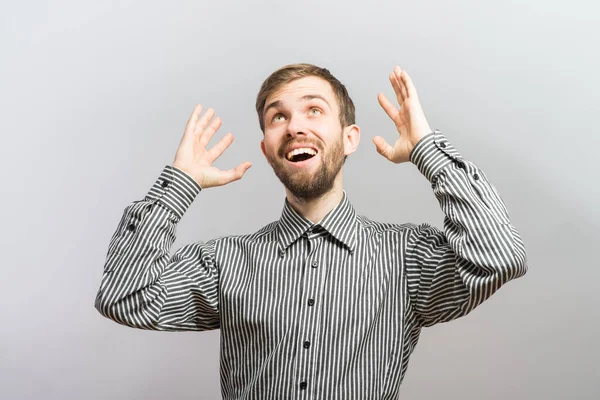 Hombre Con Éxito Sobre Fondo Gris —  Fotos de Stock