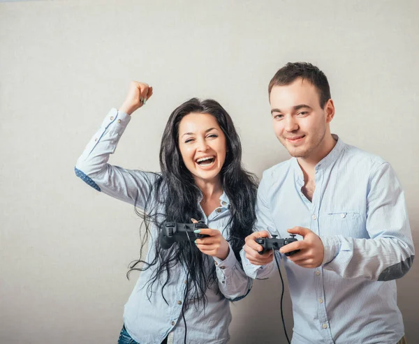 Young People Having Fun Joystick Hand — Stock Photo, Image