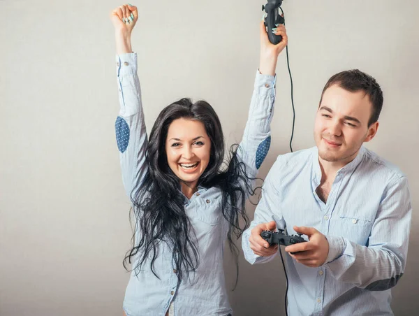 Young People Having Fun Joystick Hand — Stock Photo, Image