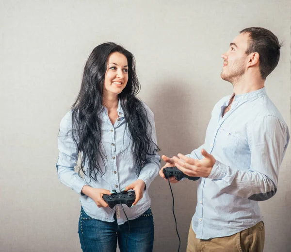 Young People Having Fun Joystick Hand — Stock Photo, Image