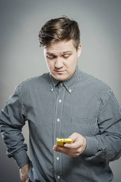 Young Man Dials Number Phone — Stock Photo, Image