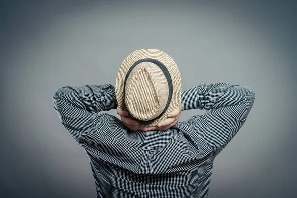 Mannelijke Toerist Met Hoed Achteraanzicht Rug — Stockfoto