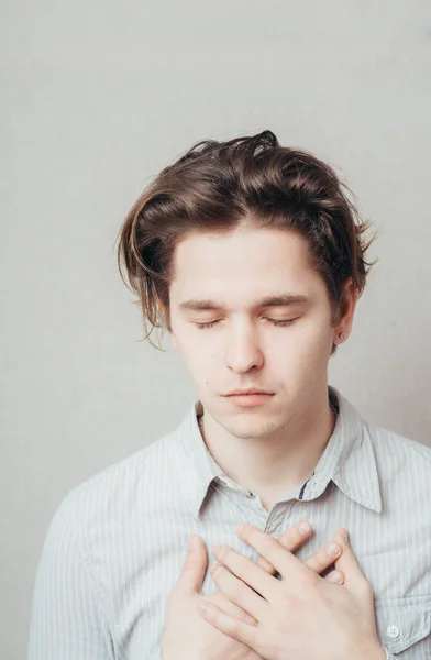 Man His Hand Heart Taking Oath — Stock Photo, Image