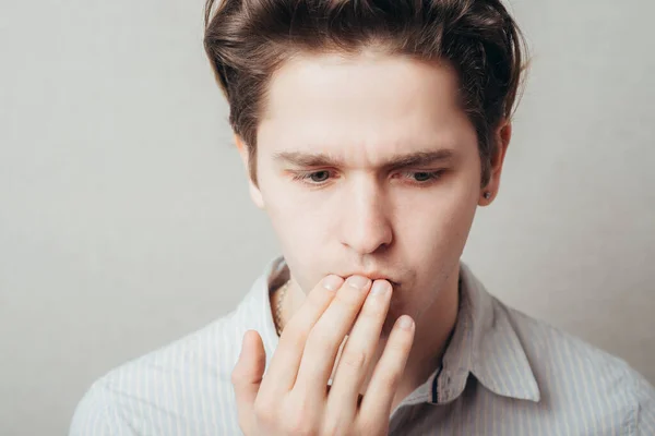 Male European Appearance Covers Her Mouth Yawning Yawning Drowsiness Cross — Stock Photo, Image