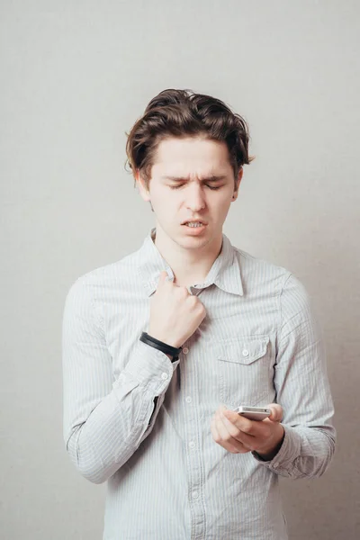 Young Attractive Man Get Very Bad News Phone Get Very — Stock Photo, Image
