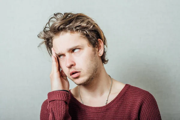 Dolor Cabeza Masculino Estudio Fotográfico —  Fotos de Stock