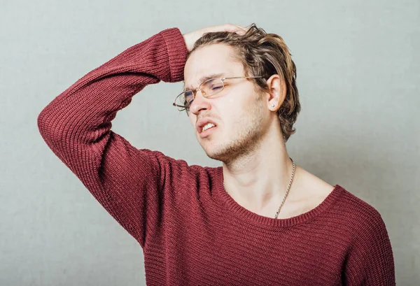 Joven Empresario Sosteniendo Cabeza Sus Manos — Foto de Stock