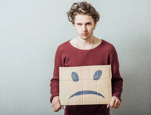 Hombre Sosteniendo Sonrisa Triste — Foto de Stock