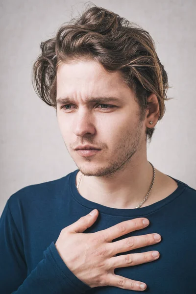 Handsome Male Resting Hands His Chest — Stock Photo, Image