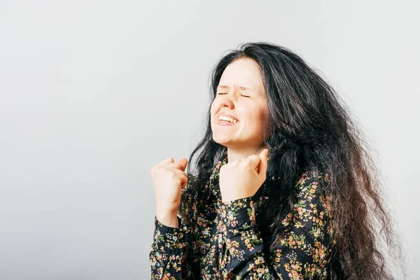 Girl Rejoices Studio Background — Stock Photo, Image