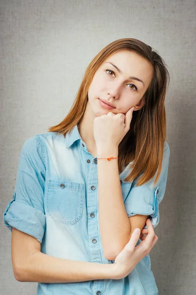 Weibliche Geste Langweilig Isoliert Auf Grauem Hintergrund — Stockfoto