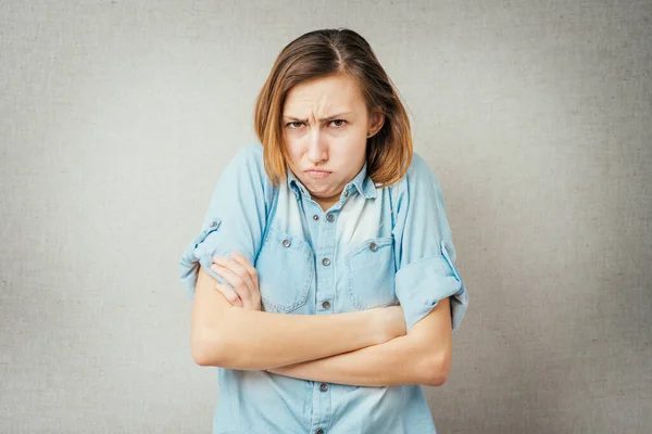 Angry Woman Isolated Gray Background — Stock Photo, Image