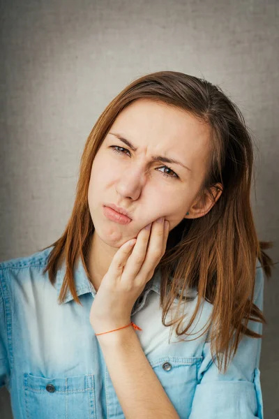 Girl Toothache Photo Studio Background — Stock Photo, Image