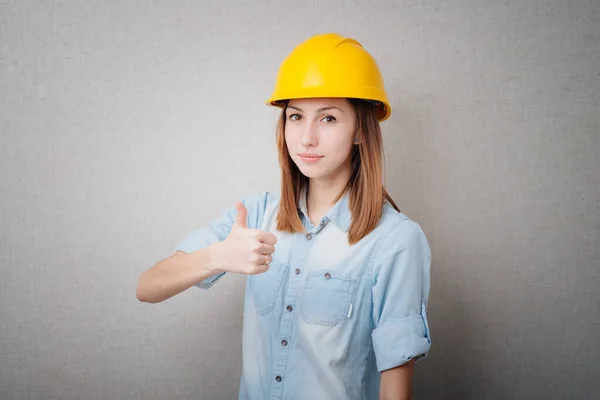 Girl Construction Helmet Showing Thumbs — Stock Photo, Image