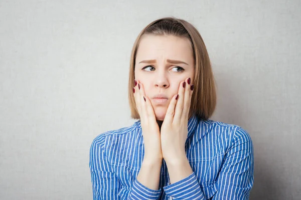 Afrustrated Woman Isolated Gray Background — Stock Photo, Image