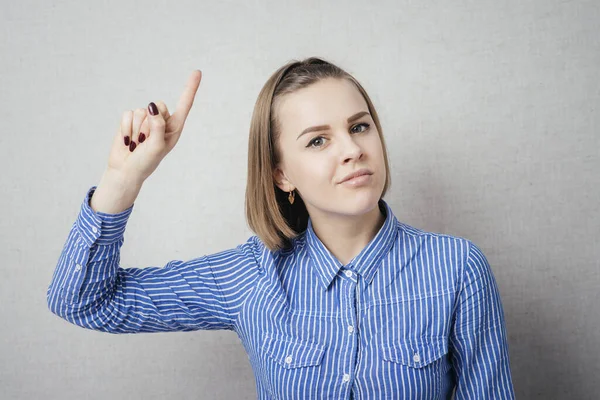 Chica Joven Muestra Signo Atención — Foto de Stock