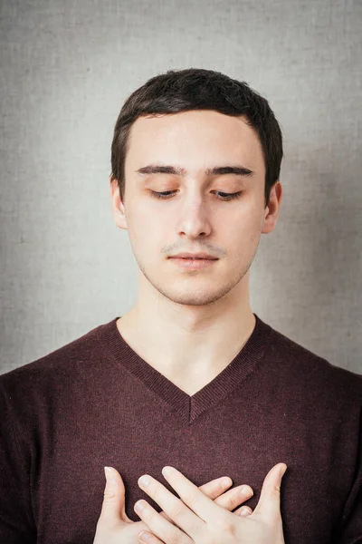 Man Asks Forgiveness Folded His Arms — Stock Photo, Image