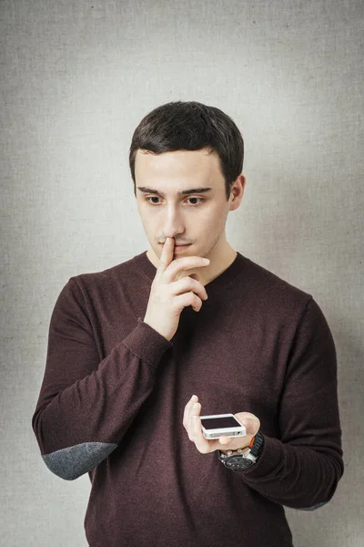 Young Man Dials Number Phone — Stock Photo, Image