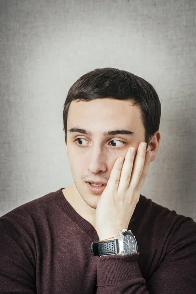 Young Man Shock Hands Face — Stock Photo, Image