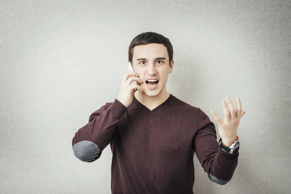 Jovem Animado Falar Por Celular — Fotografia de Stock