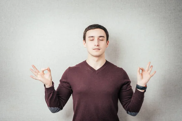 Handsome Young Man Meditating Focus Gesture — Stock Photo, Image