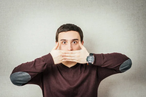 Retrato Joven Con Mano Boca — Foto de Stock