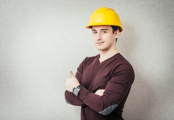 Obrero Construcción Con Sombrero Amarillo Hombre Feliz Sus Años Hombre — Foto de Stock