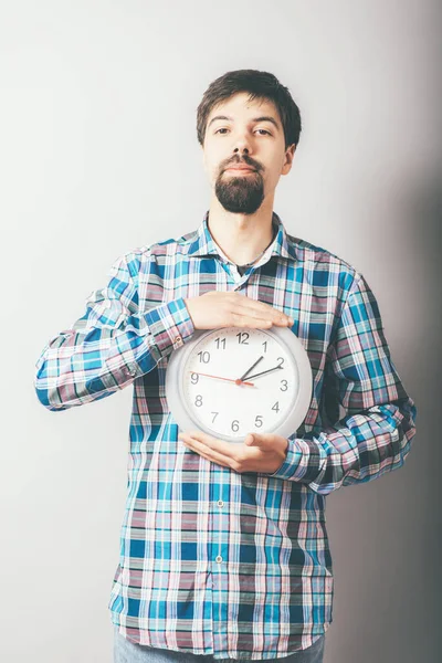 Empresário Segurando Relógio Grande — Fotografia de Stock