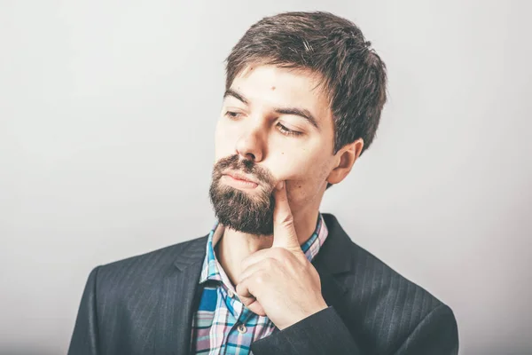 Hombre Pensado Sobre Fondo Gris — Foto de Stock