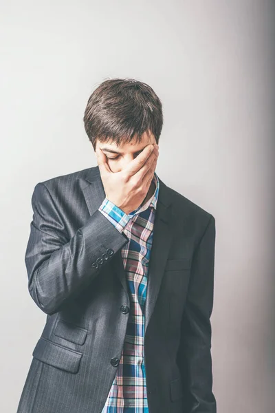 Businessman Covers His Face Grief — Stock Photo, Image