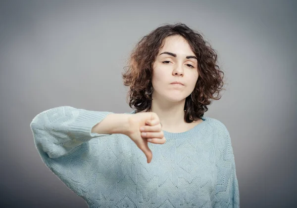 Closeup Portrait Angry Mad Upset Pissed Young Woman Showing Loser — Zdjęcie stockowe