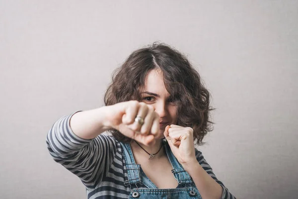 Young Woman Showing Fists — Stock Photo, Image