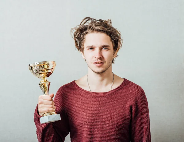 Man Holding Cup Winner — Stock Photo, Image