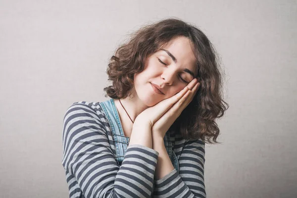 Woman Wants Sleep Gray Background — Stock Photo, Image