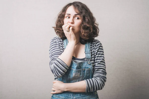 Meisje Zorgen Bijt Zijn Nagels — Stockfoto