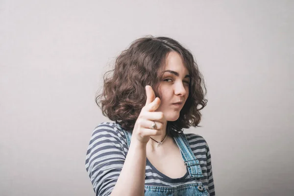 Woman Shows Finger Forward — Stock Photo, Image