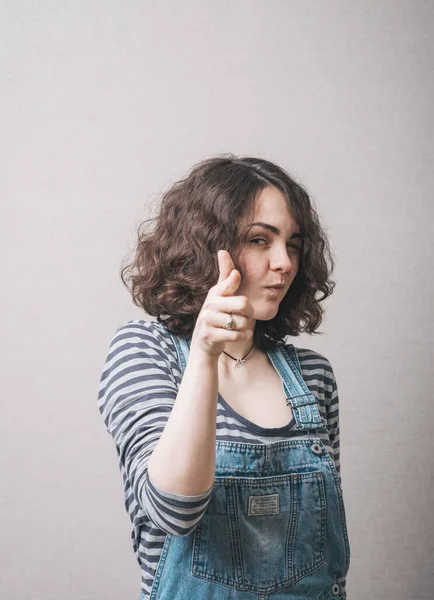 Woman Shows Finger Forward — Stock Photo, Image