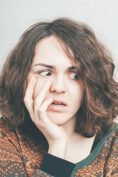 Frightened Woman Preety Girl Gesturing Fear — Stock Photo, Image