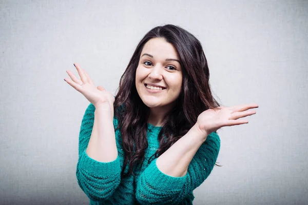 Young Casual Woman Smile Her Face Her Arms Wide Open — Stock Photo, Image