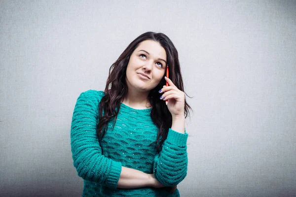 Girl Thought Pencil — Stock Photo, Image