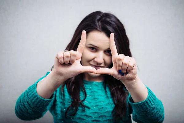 Chica Haciendo Marco Mano — Foto de Stock